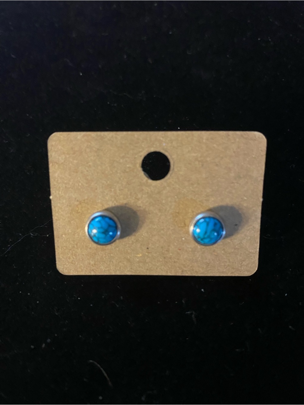 Sterling Silver Turquoise Stone Stud Earrings - Picture 6 of 6